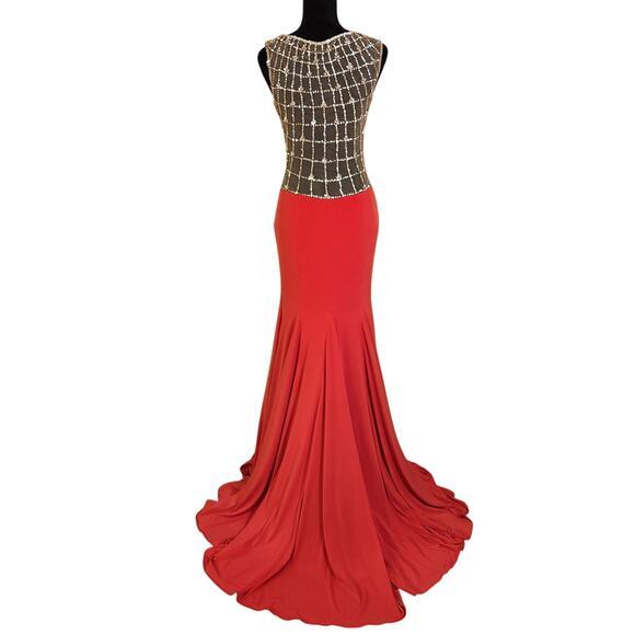 JOVANI Red Sleeveless Dress with Crystals, Size 2 - Picture 9 of 16